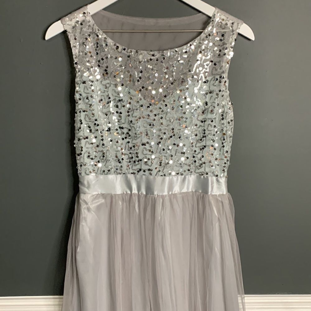 Silver-Sequined Sleeveless Gown